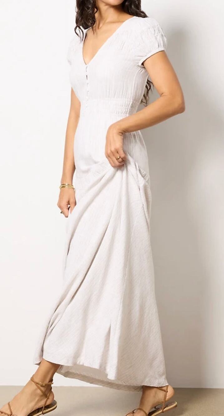 Splendid Riley Striped Short Sleeve Maxi Dress Cream Ivory Small
